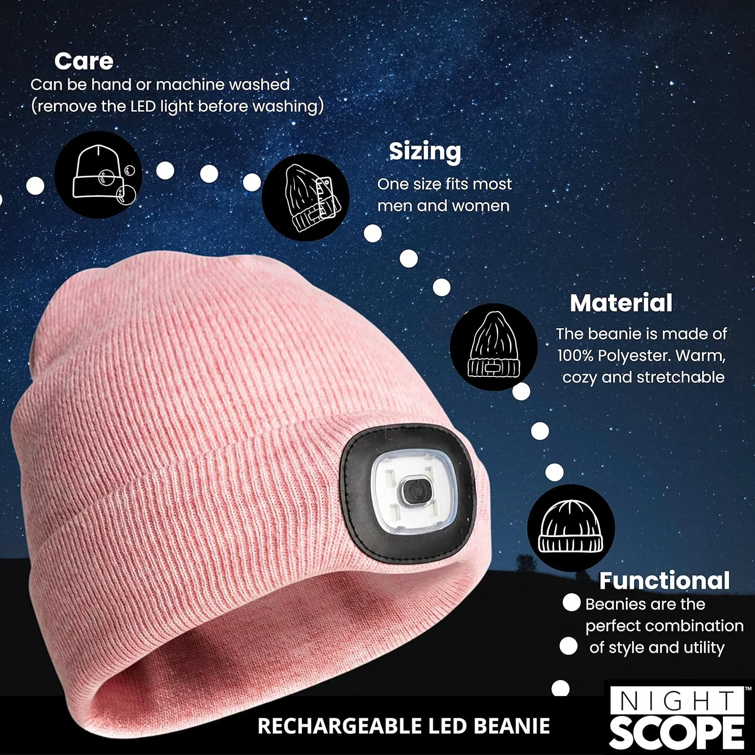 Classic Rechargeable LED Warm Knit Beanie Head Light Hat Headlamp for Outdoor Activities