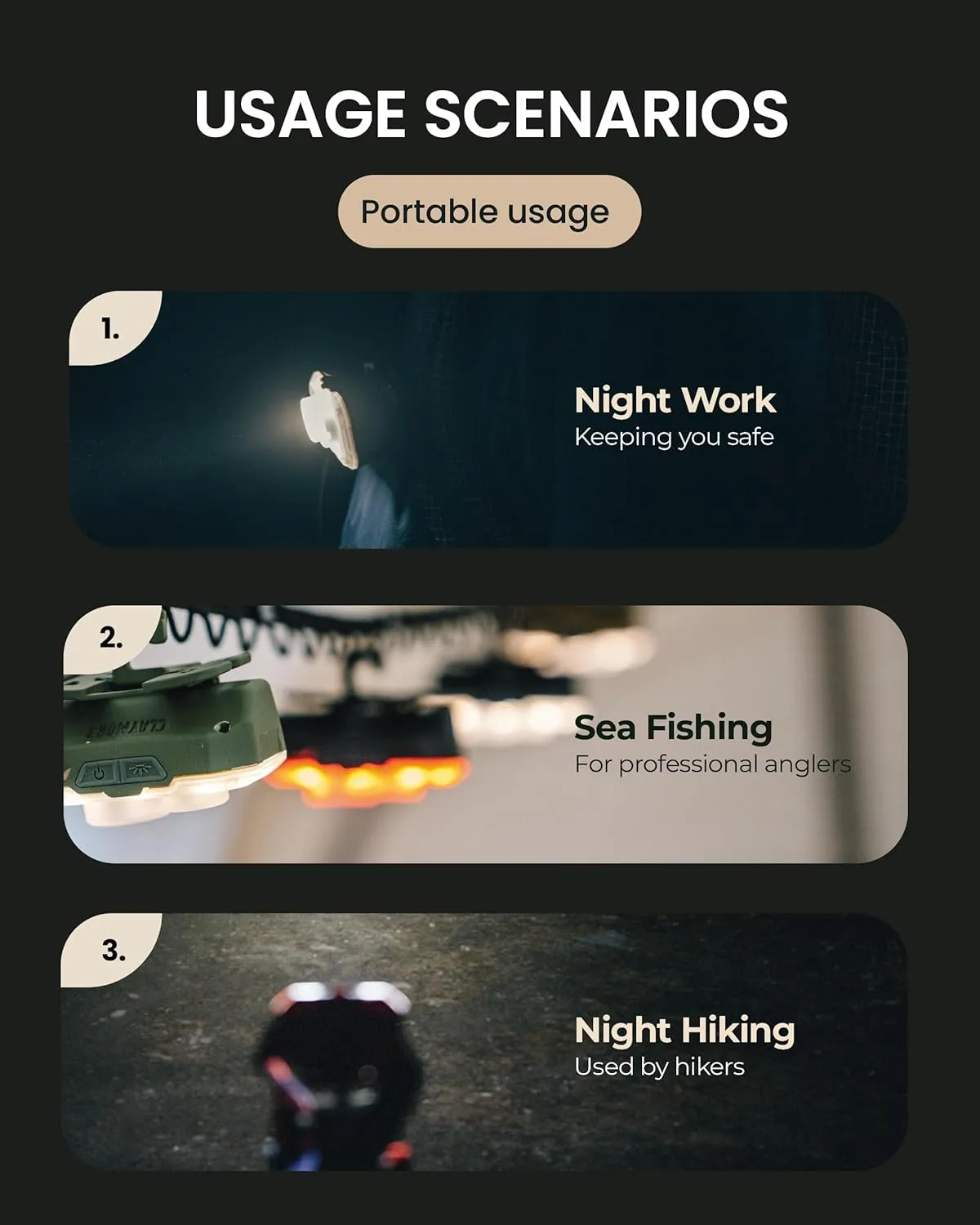 Claymore Heady  (Khaki) - Rechargeable LED Headlamp Flashlight, Lightweight for Camping, Running, Hiking, Emergency & Industrial Use. Waterproof, USB-C Charging, Up to 70 Hours Battery Life.