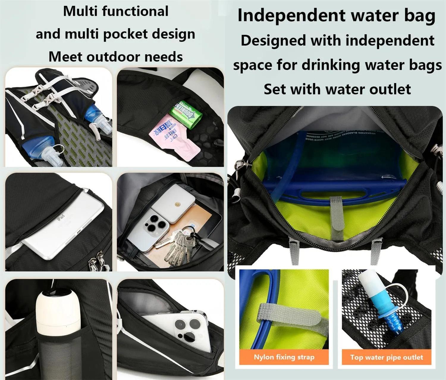 Climbing Backpack with Helmet Storage Waterproof, Water Hydration Backpack Outdoor Sport Bag Cycling Camping Climbing (Blue,16L)