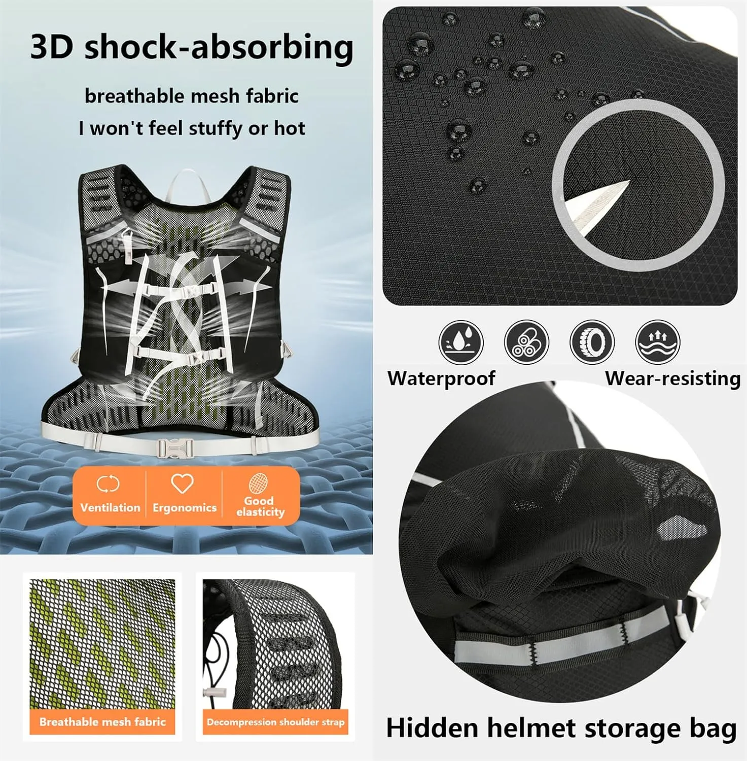 Climbing Backpack with Helmet Storage Waterproof, Water Hydration Backpack Outdoor Sport Bag Cycling Camping Climbing (Blue,16L)