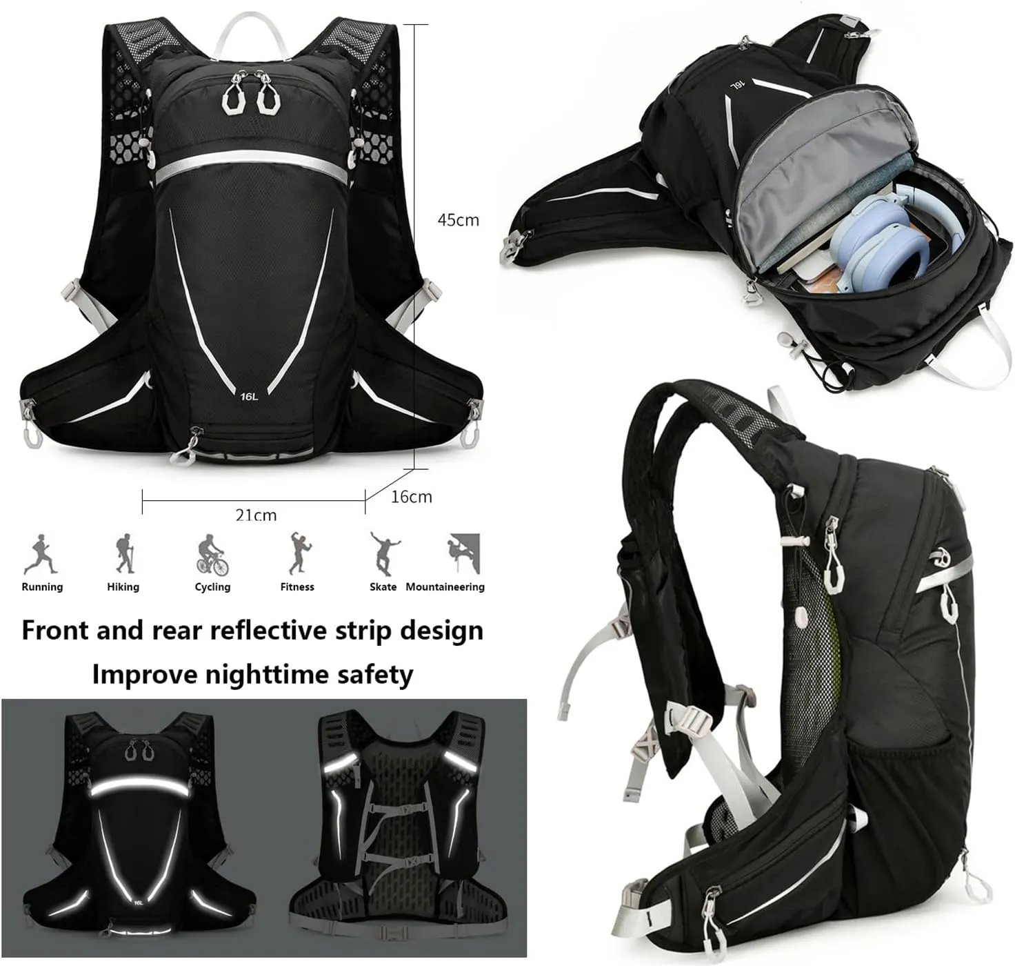 Climbing Backpack with Helmet Storage Waterproof, Water Hydration Backpack Outdoor Sport Bag Cycling Camping Climbing (Blue,16L)