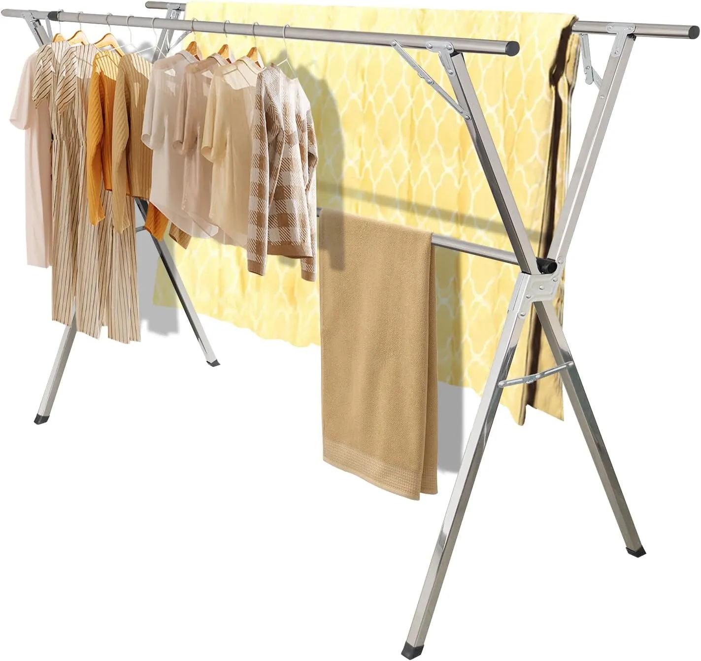 Clothes Drying Rack,59-79- 95 Inches，Adjustable，Heavy-Duty Laundry Drying Rack,Premium Stainless Steel，Extendable and Foldable Freestanding Airer, for Indoor Outdoor Use，with Windproof Hooks