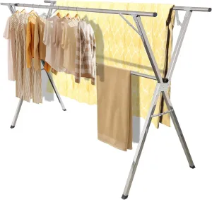 Clothes Drying Rack,59-79- 95 Inches，Adjustable，Heavy-Duty Laundry Drying Rack,Premium Stainless Steel，Extendable and Foldable Freestanding Airer, for Indoor Outdoor Use，with Windproof Hooks