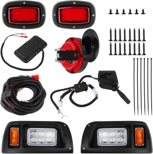 Club Car DS Carts 1993-up LED Headlight and Tail Light Kit - Gas & Electric Models(12V) with Upgrade Headlights, Amber Turn Signals, Brake Lights