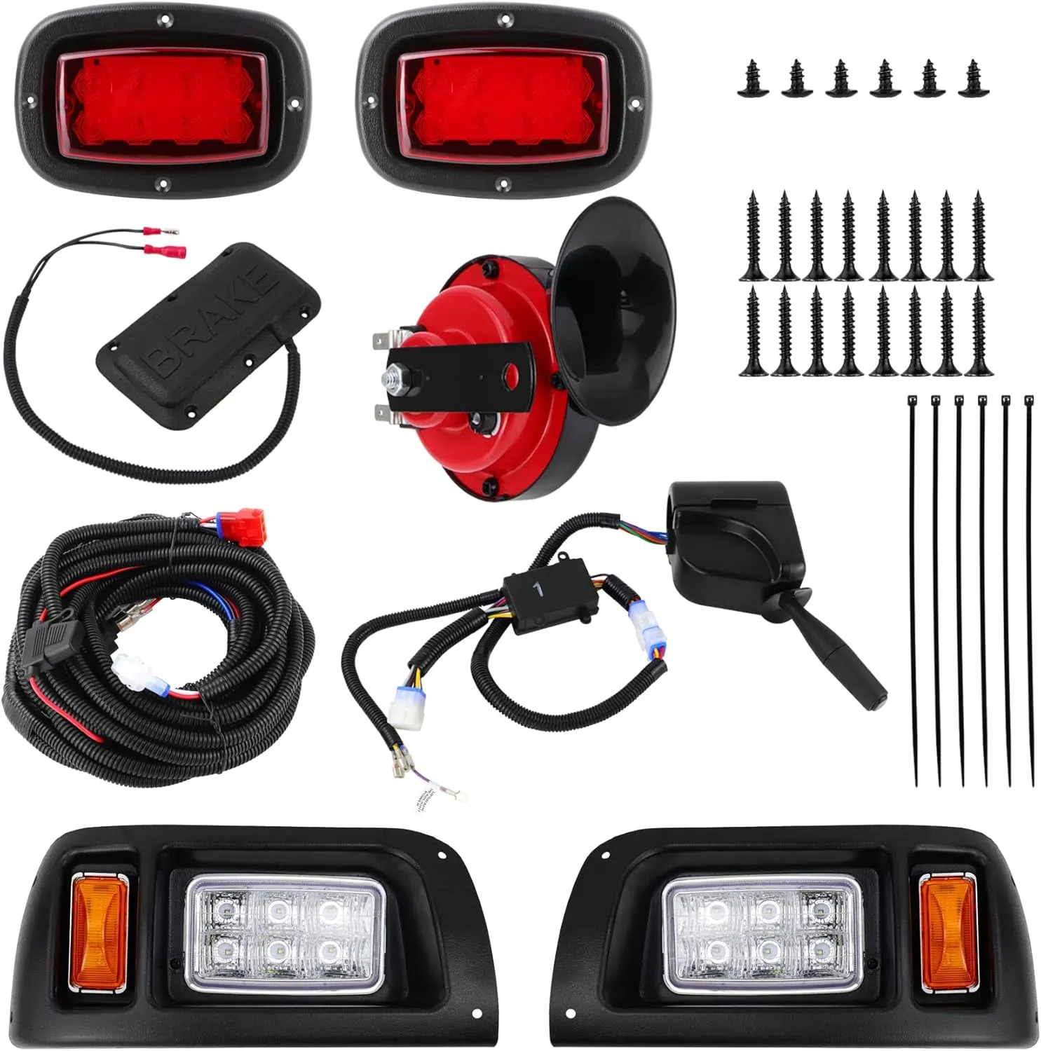 Club Car DS Carts 1993-up LED Headlight and Tail Light Kit - Gas & Electric Models(12V) with Upgrade Headlights, Amber Turn Signals, Brake Lights