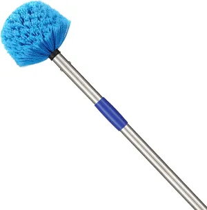 Cobweb Duster with Extension Pole, 10 FT Long Duster for High Ceilings, Walls, Medium Stiff Bristles Cobweb Brush with Lightweight Stainless Steel Pole for Outdoor Indoor Cleaning