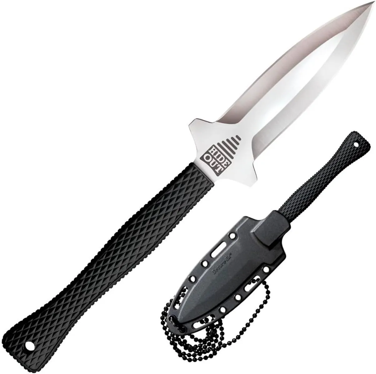 Cold Steel Hide Out 3" Durable Japanese AUS8A Stainless Steel Fixed Blade Spear Point Tactical Outdoor Neck Knife, 3-1/2" Kray-Ex Handle, Resistant Secure-Ex Sheath