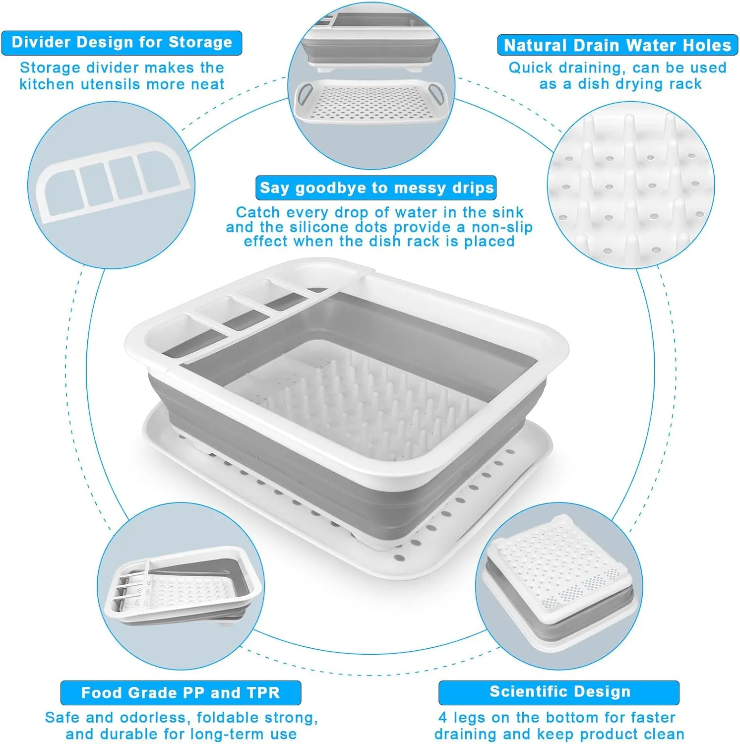 Collapsible Dish Drying Rack Portable Dish Drainers for Kitchen Counter with Drainboard, Kitchen Sink Organizer Basket RV Accessories Camper Storage and Organization Dish Rack Over Sink Drying Rack