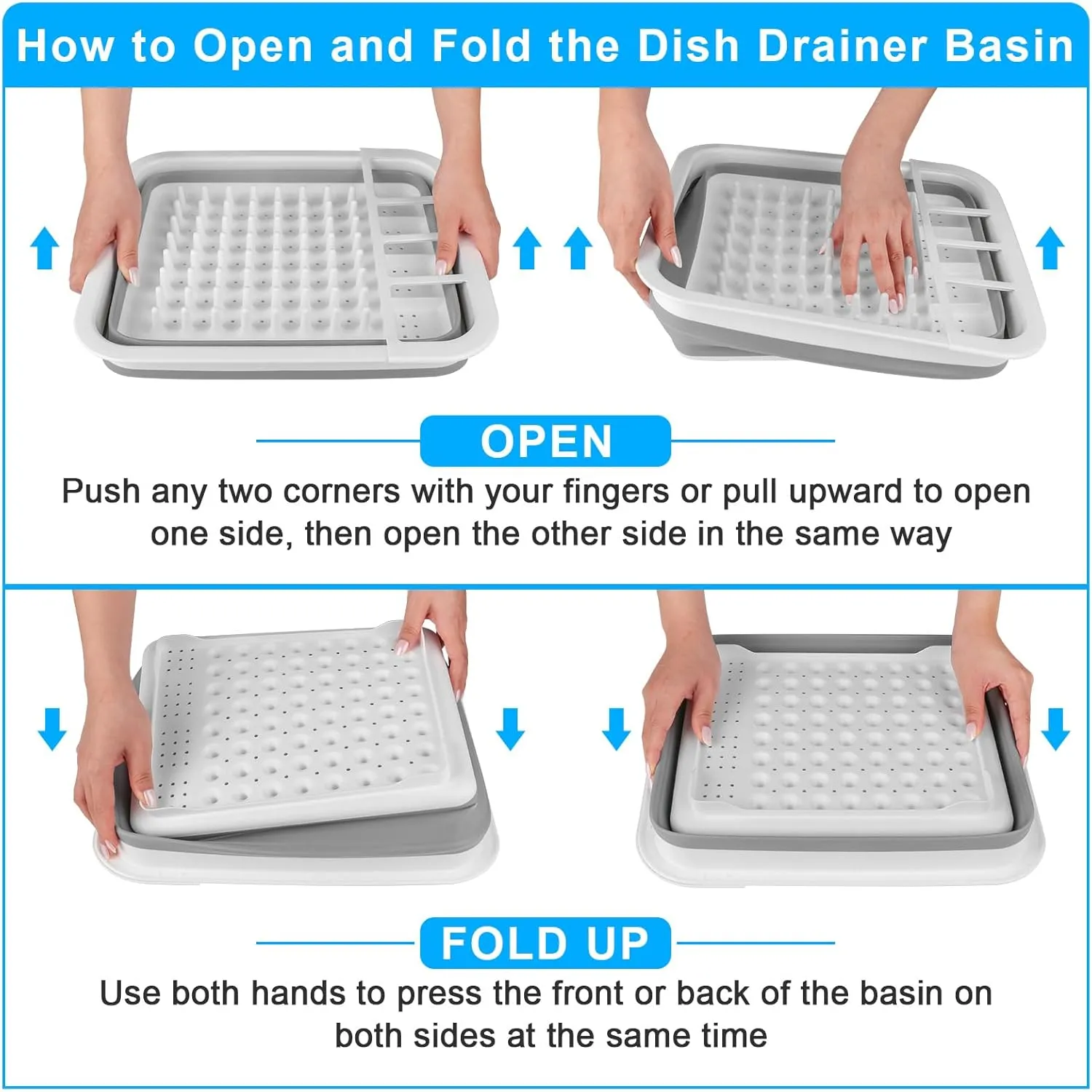 Collapsible Dish Drying Rack Portable Dish Drainers for Kitchen Counter with Drainboard, Kitchen Sink Organizer Basket RV Accessories Camper Storage and Organization Dish Rack Over Sink Drying Rack