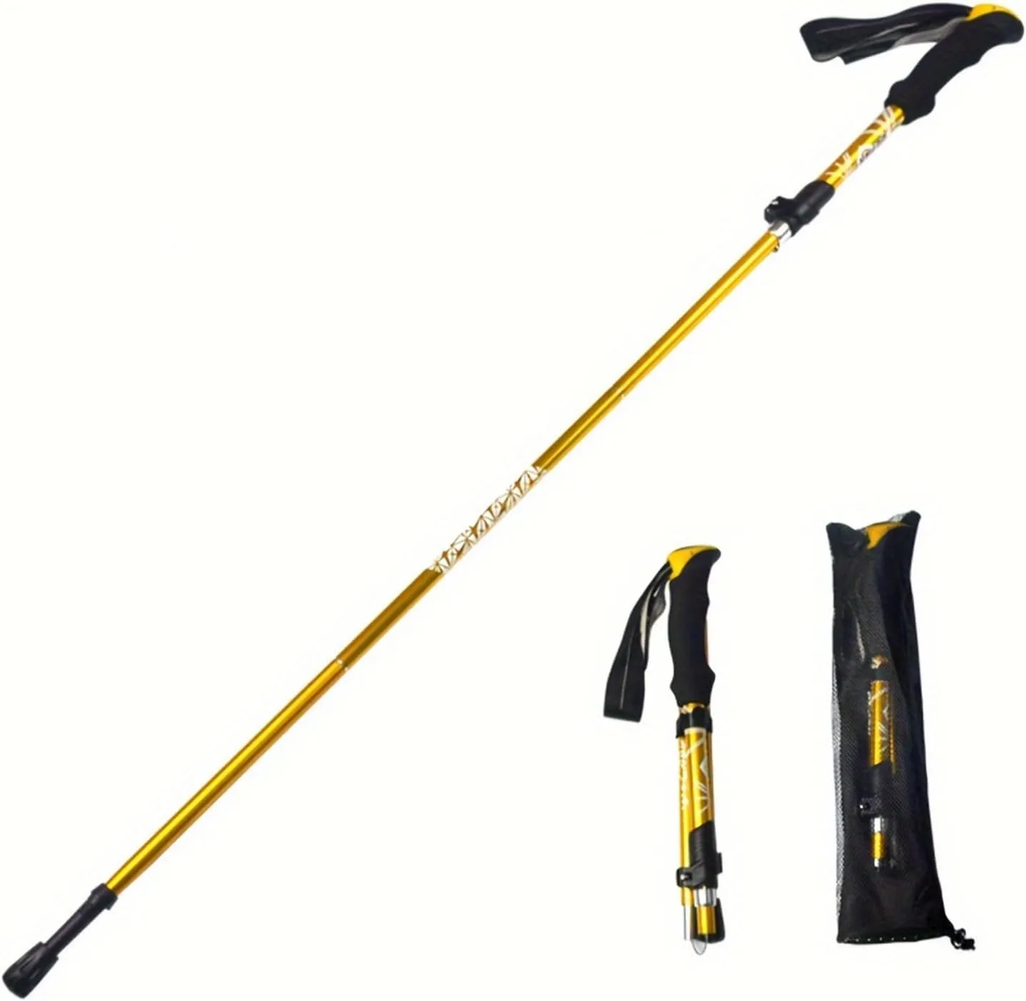 Collapsible Trekking Poles for Hiking - Lightweight Hiking Sticks for Men & Women - Adjustable Walking Sticks for Hiking - for Heights 155-185cm (61.02-72.83in) - Compact Storage at 12.99in Yellow