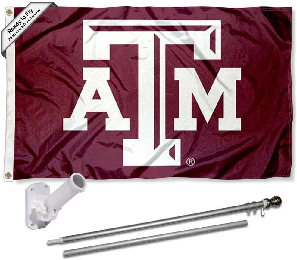 College Flags & Banners Co. Texas A&M Aggies Beveled Flag with Pole and Bracket Kit
