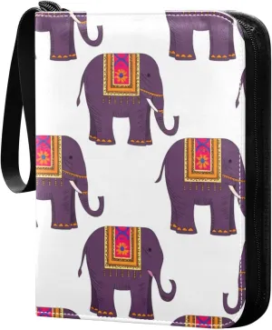 Colorful Blanket Elephants Card Binder 4-Pockets, 400 Pockets Card Holder with 50 Removable Sleeves, Trading Card Collector Zipper Album Holder, Collector Album
