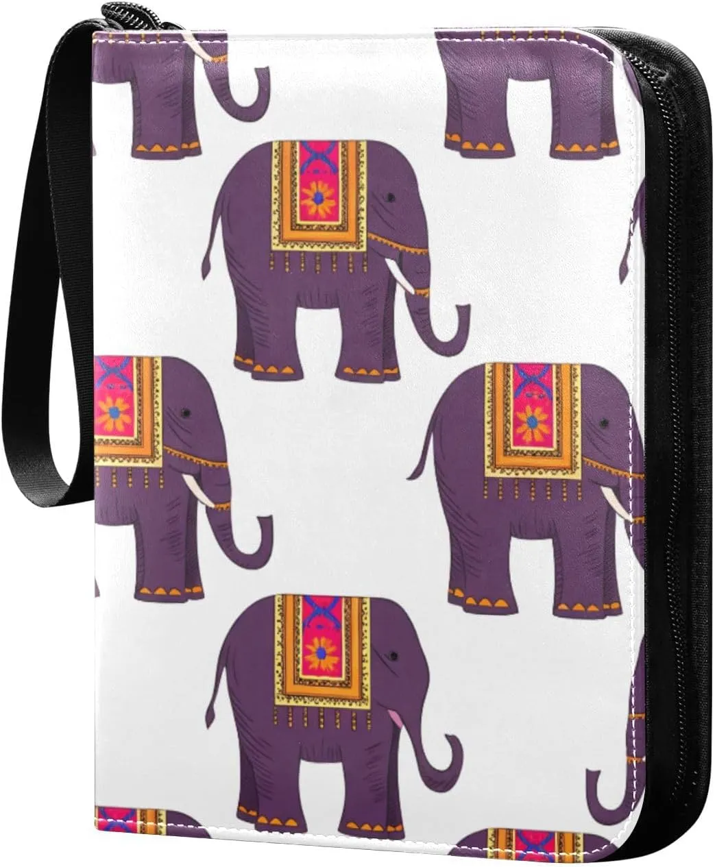 Colorful Blanket Elephants Card Binder 4-Pockets, 400 Pockets Card Holder with 50 Removable Sleeves, Trading Card Collector Zipper Album Holder, Collector Album