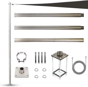 ColourTree 12ft Stainless Steel Pole with Base Plate & Height-Adjustable Mounting Clamp - Easy Installation Sun Shade Sail Pole & Light String Pole, Sign Post, Fence Post - Ideal for Outdoor, Garden