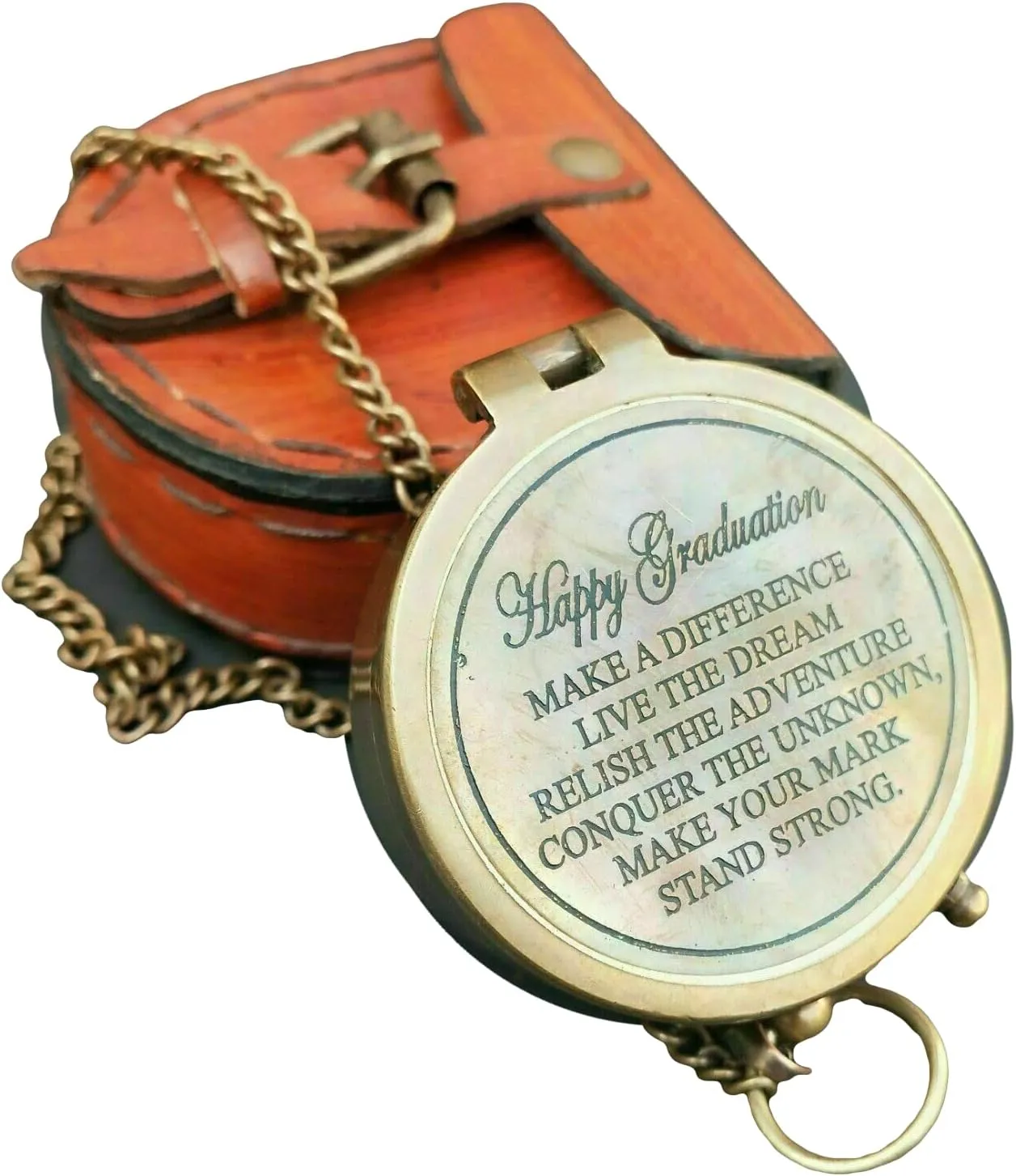 Compass Engraved Poem Vintage Brass Pocket Compass with Leather Case Hiking Adventure Survival Tool Antique Collectible Compass Gift by THEMEDIEVALMARTCITY
