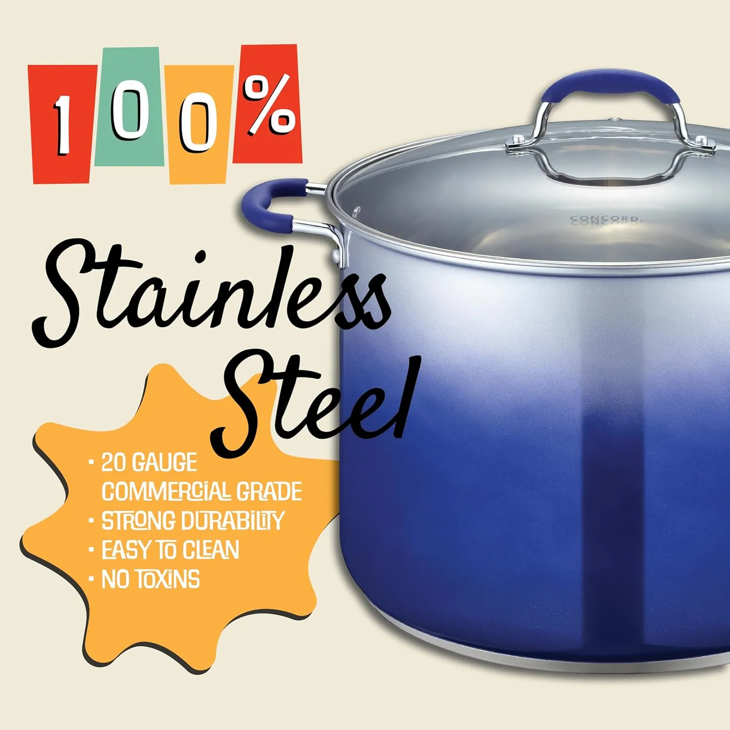 CONCORD 20 Quart Stainless Steel Canning Pot Set. Includes Canning Rack, Tongs, Jar Lifter, Funnel, Wrench, Lid Lifter, Mixer/Measurer (Induction Compatible)