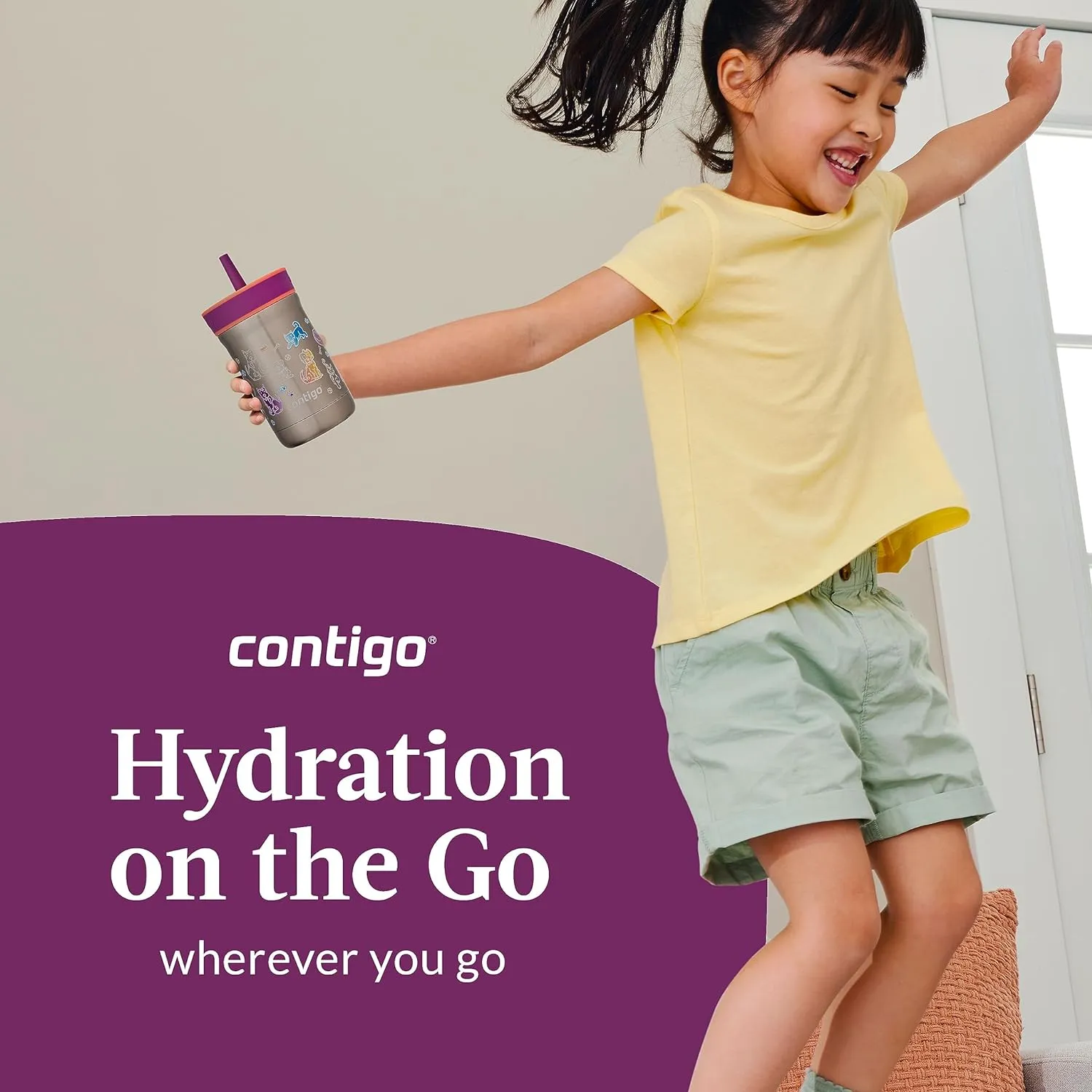 Contigo Kids’ Leighton Straw Tumbler with Spill-Proof Lid, 12oz
