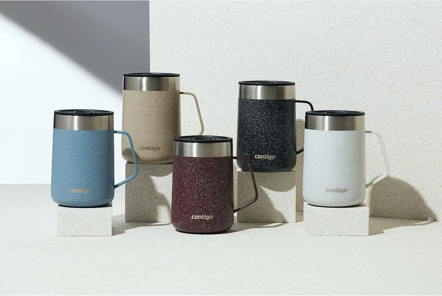 Contigo Stainless Steel Vacuum-Insulated Mug with Handle and Splash-Proof Lid, 14oz., Salt Speckle & Dark Ice Speckle