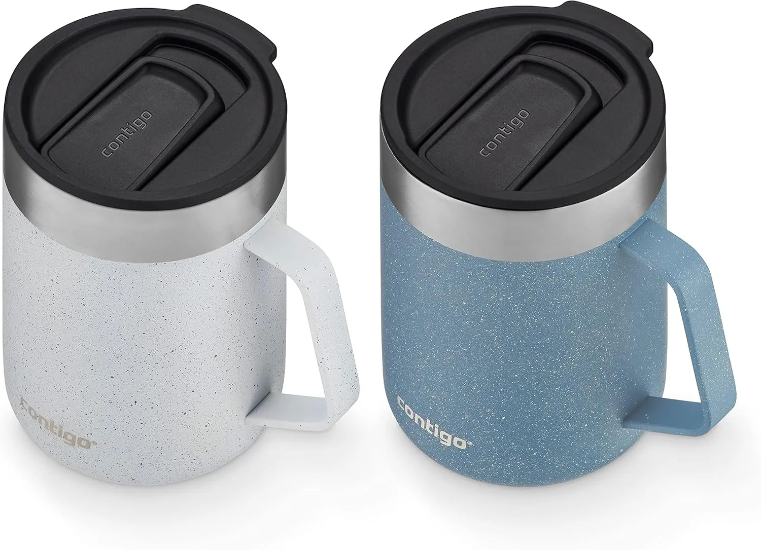 Contigo Stainless Steel Vacuum-Insulated Mug with Handle and Splash-Proof Lid, 14oz., Salt Speckle & Dark Ice Speckle