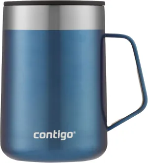 Contigo Streeterville Stainless Steel Mug with Handle and Splash-Proof Lid, Vacuum-Insulated Metal Cup for Coffee and Tea with Handle and Grip Base to Prevent Slipping, Blue Corn, 14 oz (414 mL)