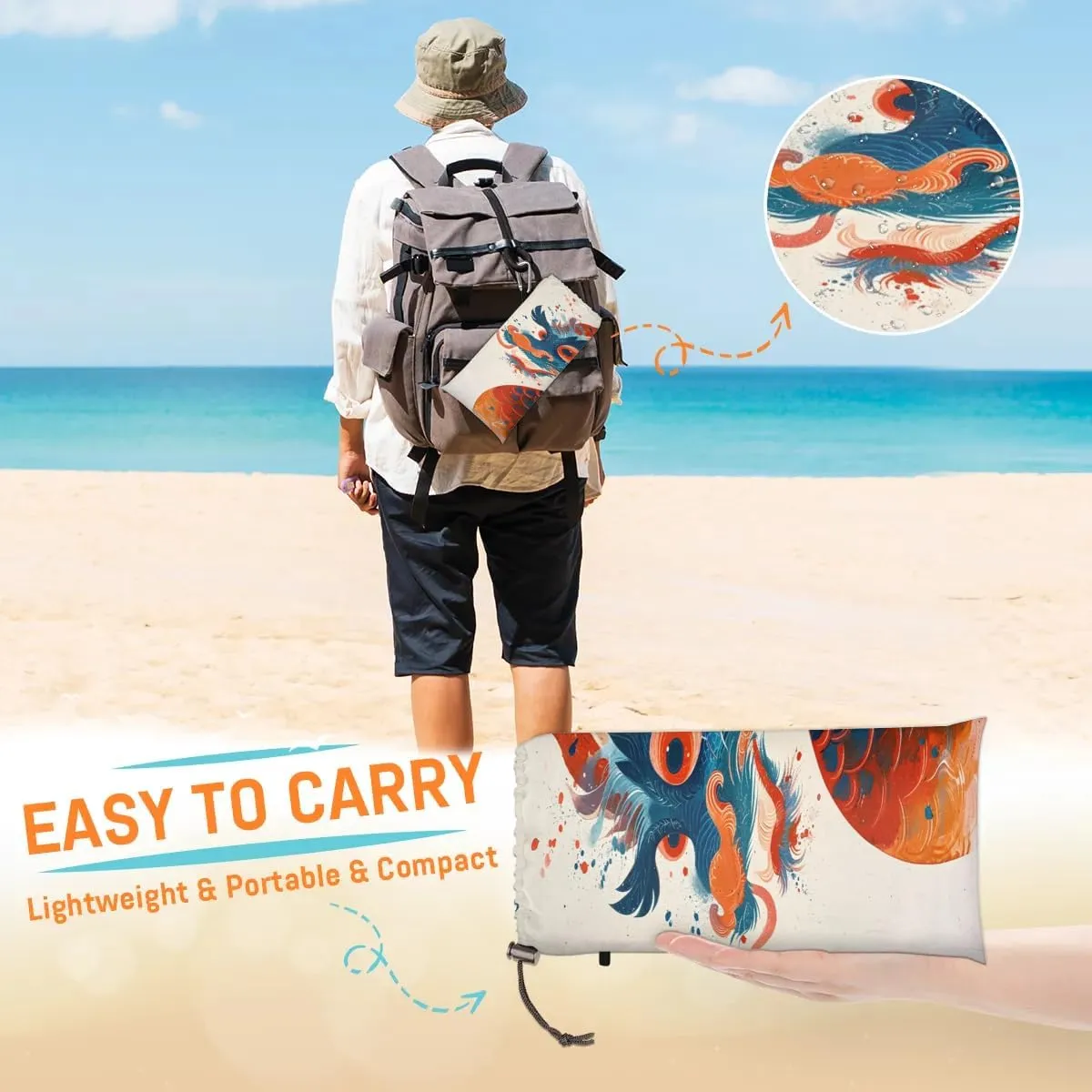 Cool Chinese Dragon Beach Blanket, Sandproof Beach Mat, 68 x 59 Waterproof Quick Drying Sand Free Mat with 4 x Ground Spikes for Outdoor Travel Camping Hiking, Colorful Dragon