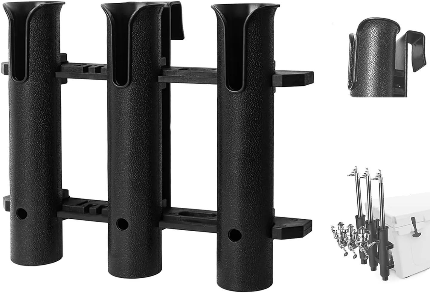 Cooler Fishing Rod Holder, 3-Tube Fishing Rod Rack with Metal Hooks, Fishing Pole Holders Fit for Most Tie-Down Slot Cooler
