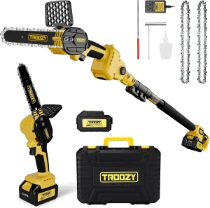 Cordless Pole Saw & Chainsaw 2-in-1, 6" Brushless Motor Tree Trimmer Tree Cutter, Multi-Angle Adjustable for Tree Pruning, Branch Cutting, Lightweight & Portable with Long-Lasting Battery