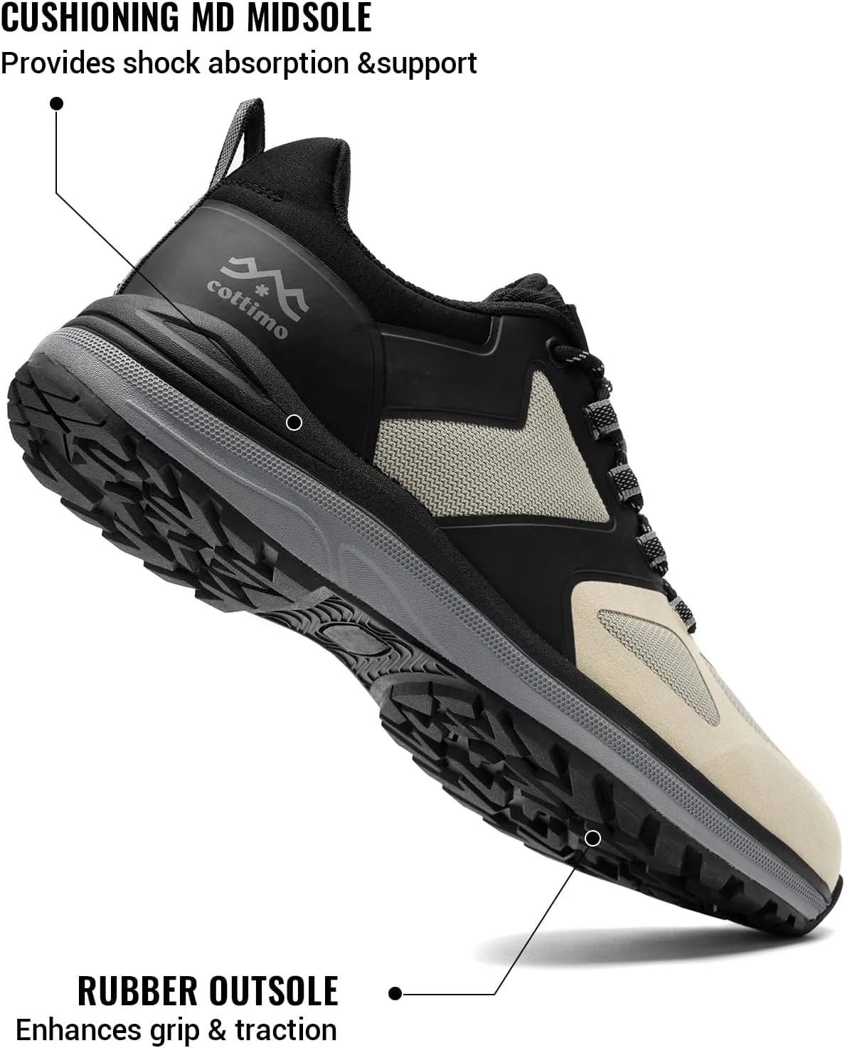 COTTIMO Waterproof Hiking Shoes Men, Lightweight Breathable Trekking Trails Shoes Outdoor Shoes