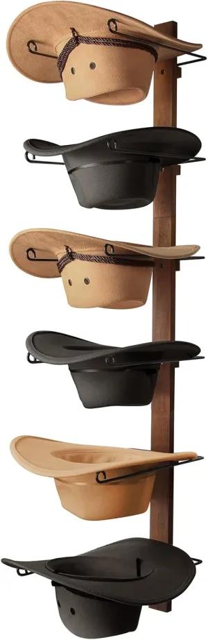 Cowboy Hat Holder Cowboy Hat Rack,6 Pieces Hat Rack for Cowboy Hats with Wooden Board, Metal Hat Holder Wall Storage Hat Holder Organizer for Hat Collection Room Décor