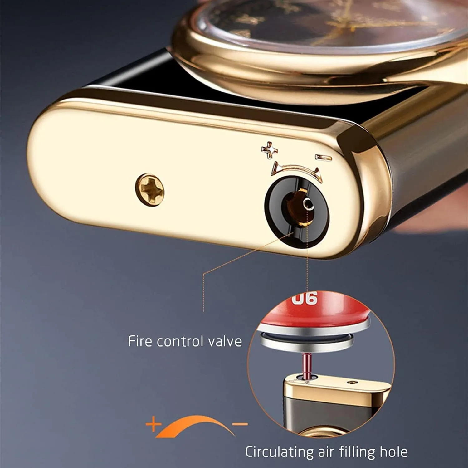 Creative Dial Rocker Arm Inflatable Lighter - 2024 New Lighter with Electric Watch, 2 in 1 Windproof Portable Adjustable Refillable, for Grills, BBQ, Fireplaces, Camping (Black)