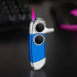 Creative gear rocker arm lighter, windproof red fire flame lighter, windproof candle lighter with colored lights, butane lighter, portable jet flame lighter, suitable for collection, outdoor, indoor,