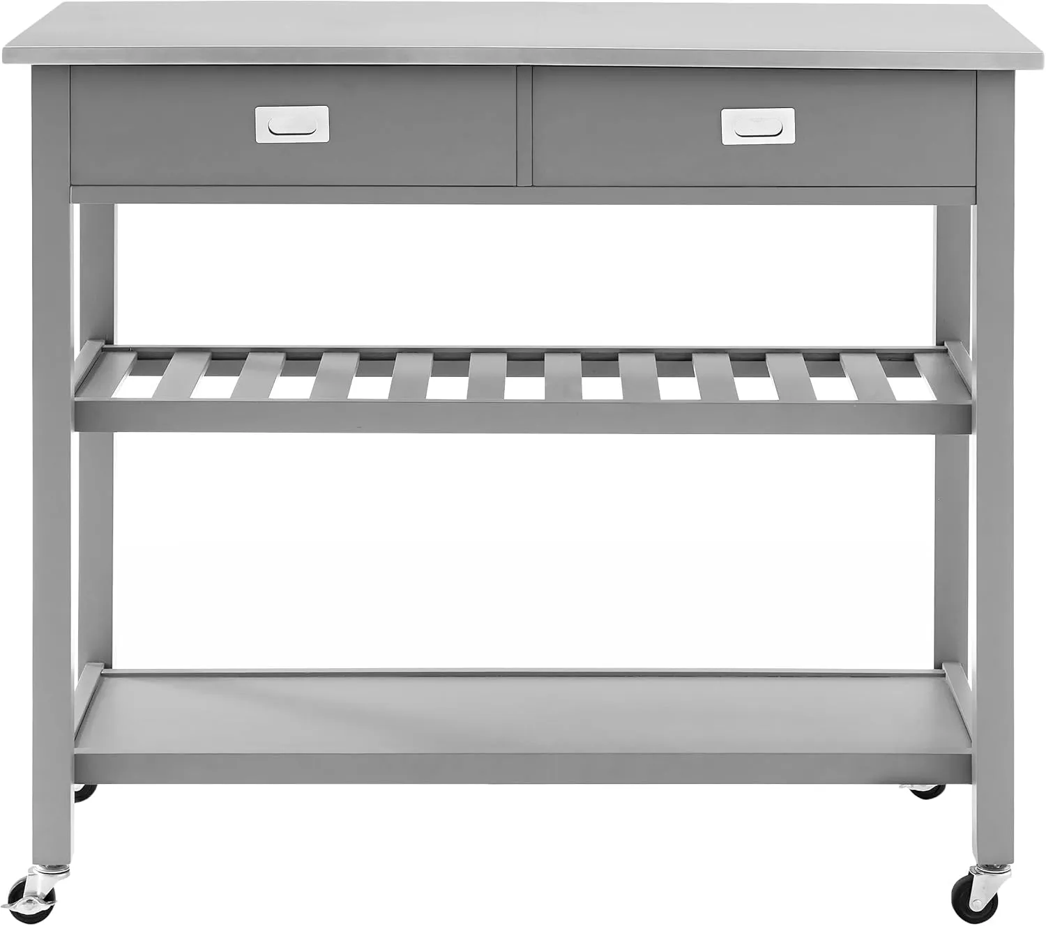Crosley Furniture Chloe Stainless Steel Top Rolling Kitchen Island Storage Cart, Microwave Stand, Wine Rack, Gray