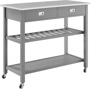 Crosley Furniture Chloe Stainless Steel Top Rolling Kitchen Island Storage Cart, Microwave Stand, Wine Rack, Gray