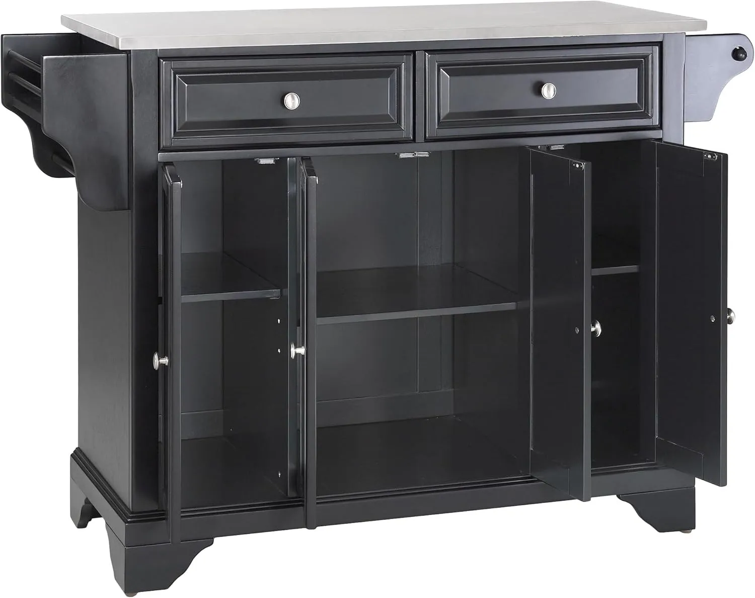 Crosley Furniture Lafayette Stainless Steel Top Rolling Kitchen Island Storage Cart, Spice Rack, Black