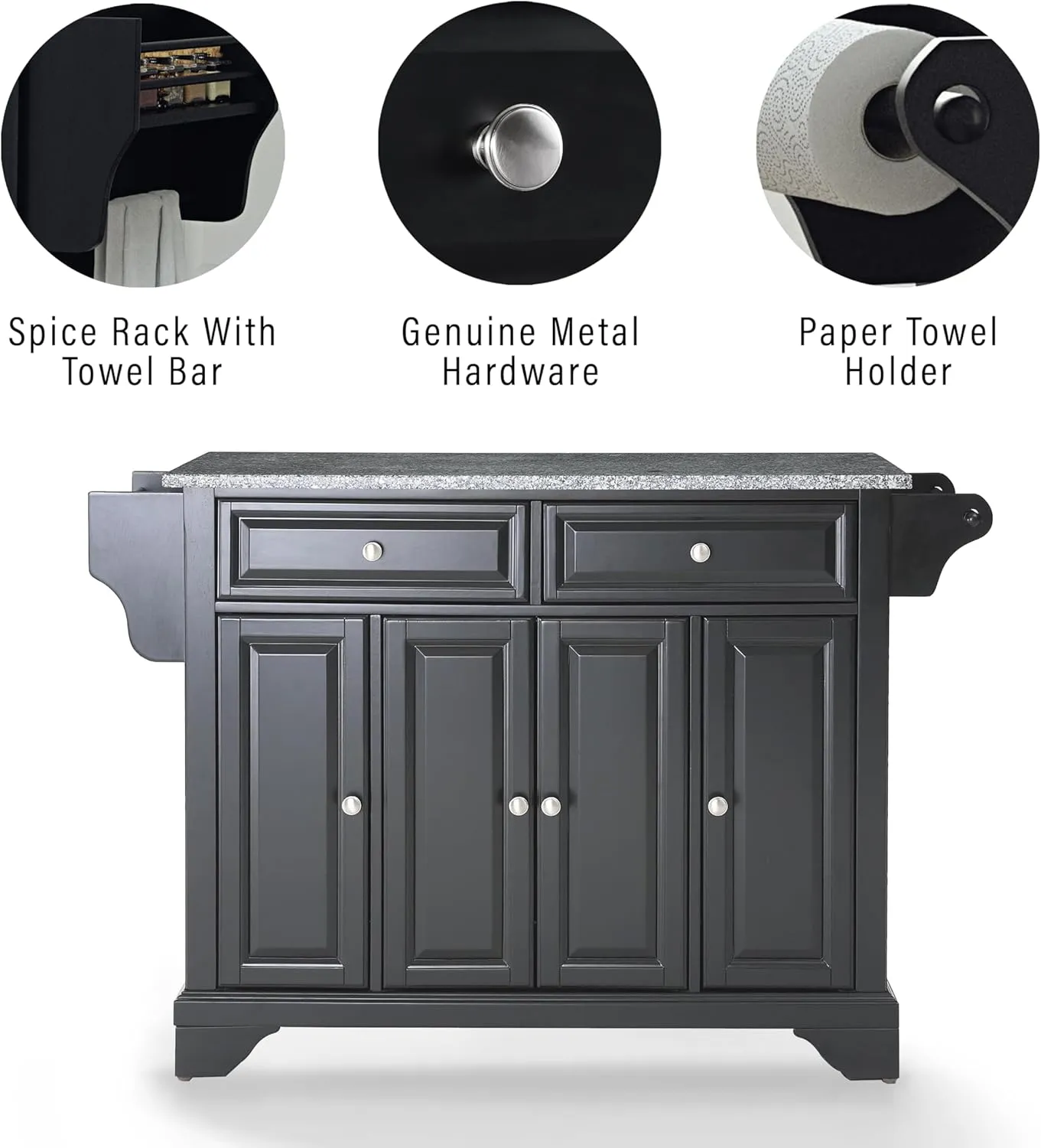 Crosley Furniture Lafayette Stainless Steel Top Rolling Kitchen Island Storage Cart, Spice Rack, Black