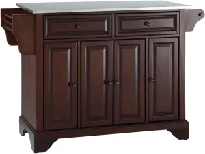Crosley Furniture Lafayette Stainless Steel Top Rolling Kitchen Island Storage Cart, Spice Rack, Mahogany