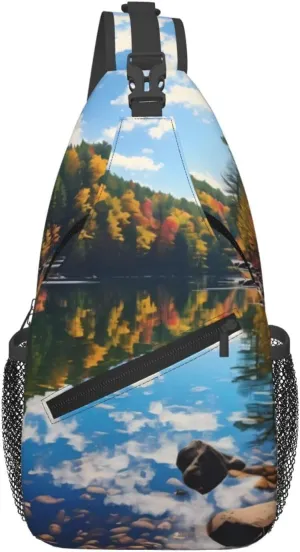 Cross Chest Bag Diagonally for Men and Women - Lightweight and Durable with High Storage Capacity Forest Lakes of New Hampshire Pattern, Black, One Size