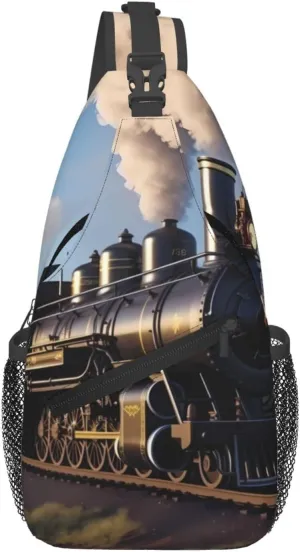 Cross Chest Bag Diagonally for Men and Women - Lightweight and Durable with High Storage Capacity Steam Locomotive Train Pattern, Black, One Size