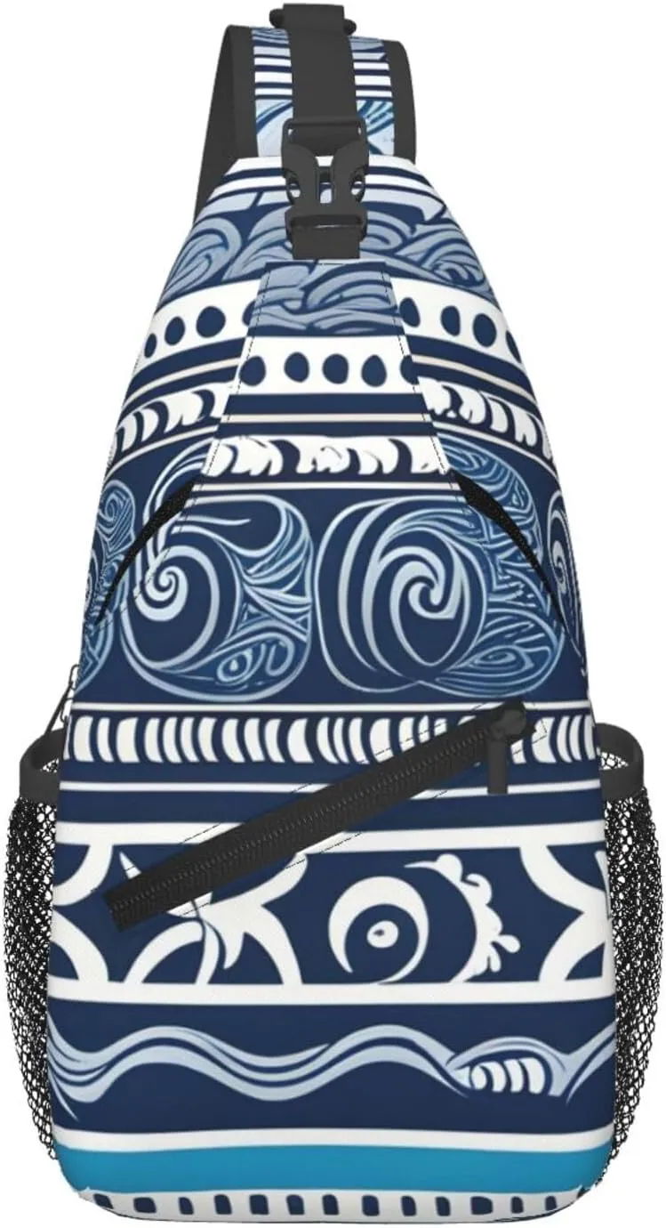 Cross Chest Bag Diagonally - Quality, Durable, and Spacious Shoulder Bag for Men and Women Blue Polynesian Maori Tribal Pattern Pattern