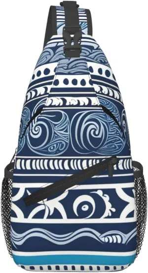Cross Chest Bag Diagonally - Quality, Durable, and Spacious Shoulder Bag for Men and Women Blue Polynesian Maori Tribal Pattern Pattern