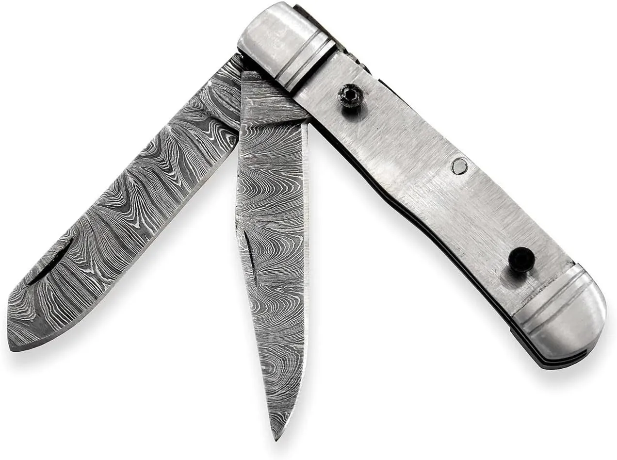 Custom Damascus Steel Pocket Folding Knife Blank Blade - Hand Forged Damascus - Camping, Bushcraft, Hiking, Outdoor Knives - Handmade Steel Bolster Knife Making Supply (FBX-01)
