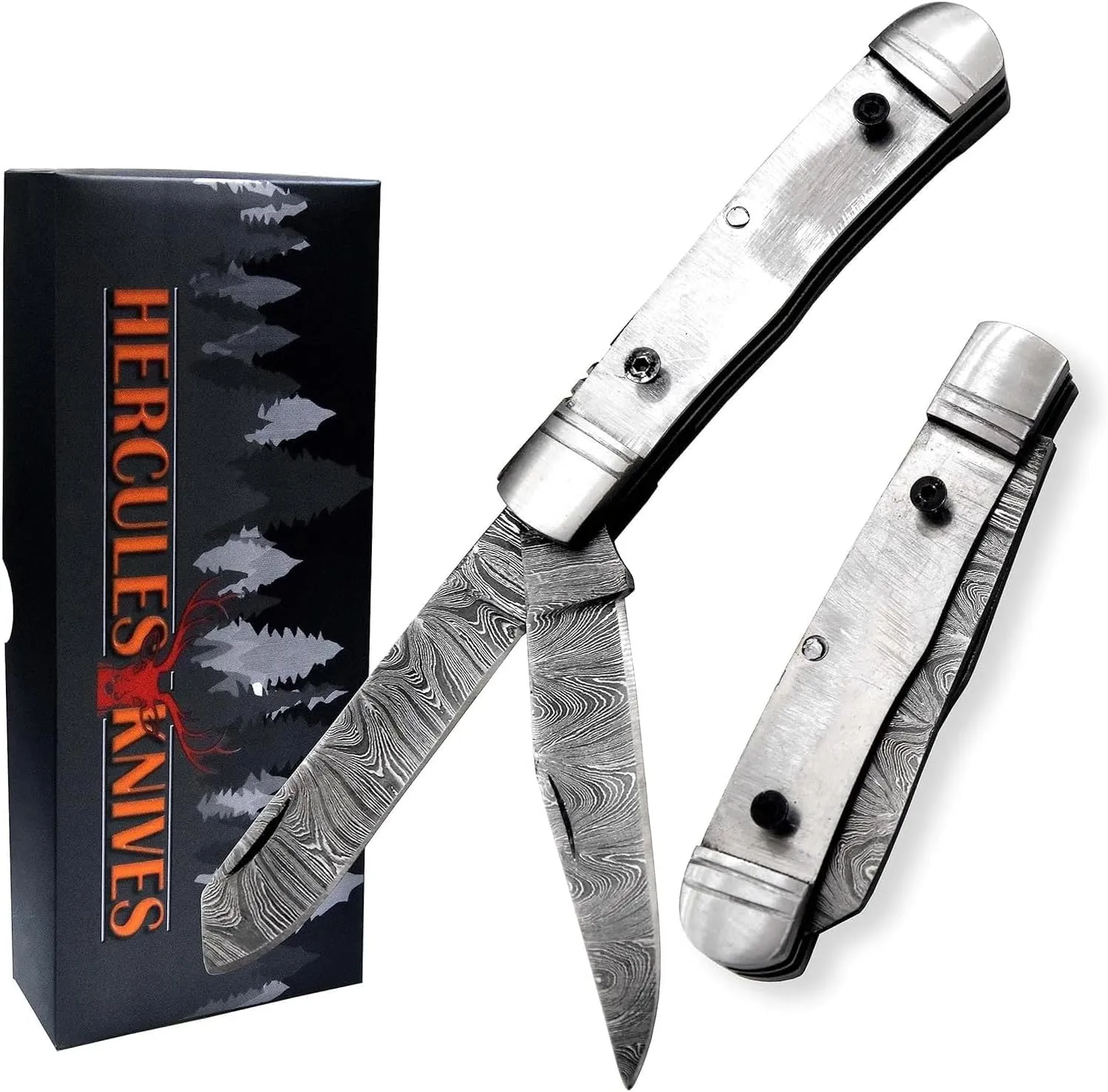 Custom Damascus Steel Pocket Folding Knife Blank Blade - Hand Forged Damascus - Camping, Bushcraft, Hiking, Outdoor Knives - Handmade Steel Bolster Knife Making Supply (FBX-01)