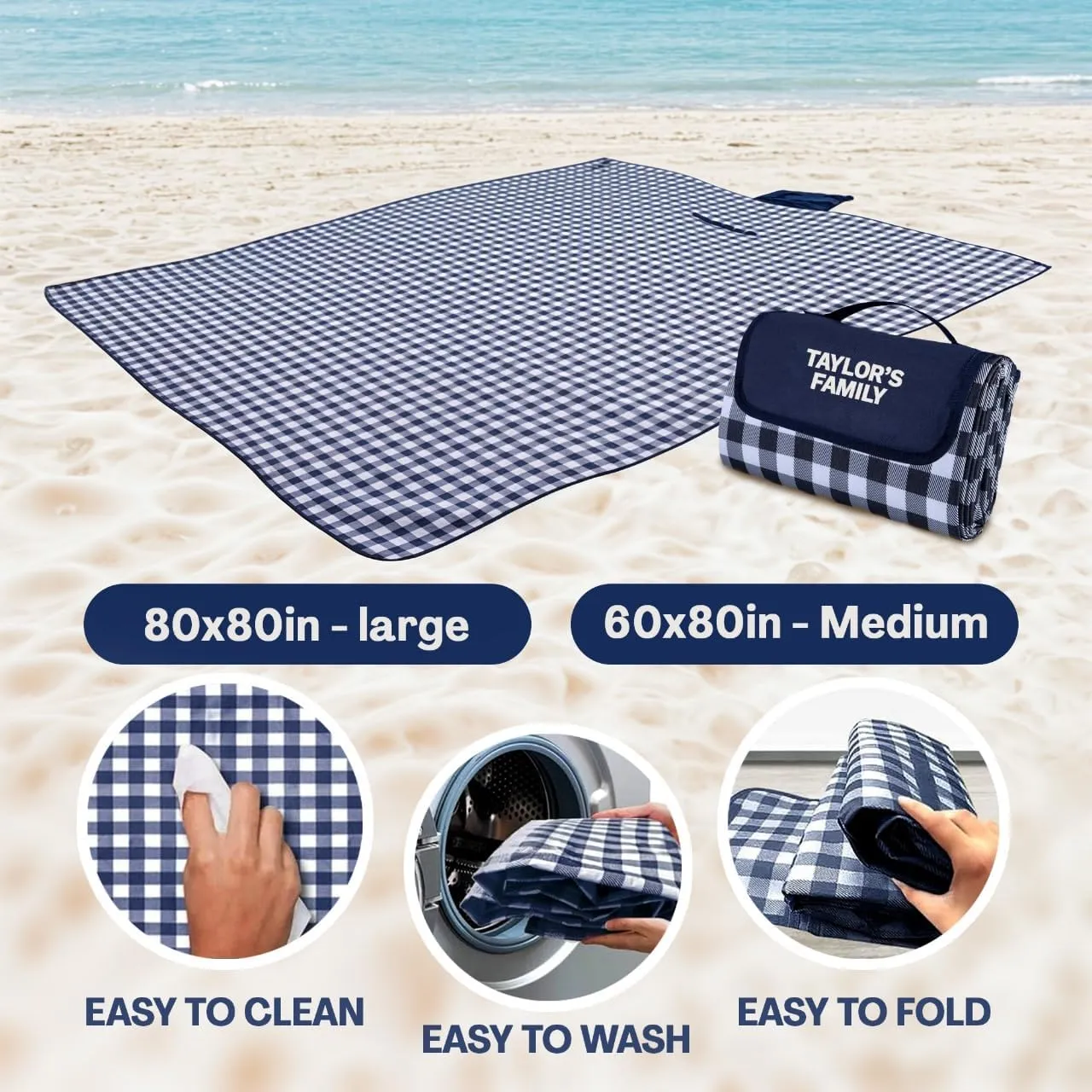 Customized Extra Large Picnic Blanket - Personalized Outdoor Beach Blanket, Waterproof Sandproof Portable Blankets - Foldable and Lightweight Mat for Camping, Park, Hiking, Patio