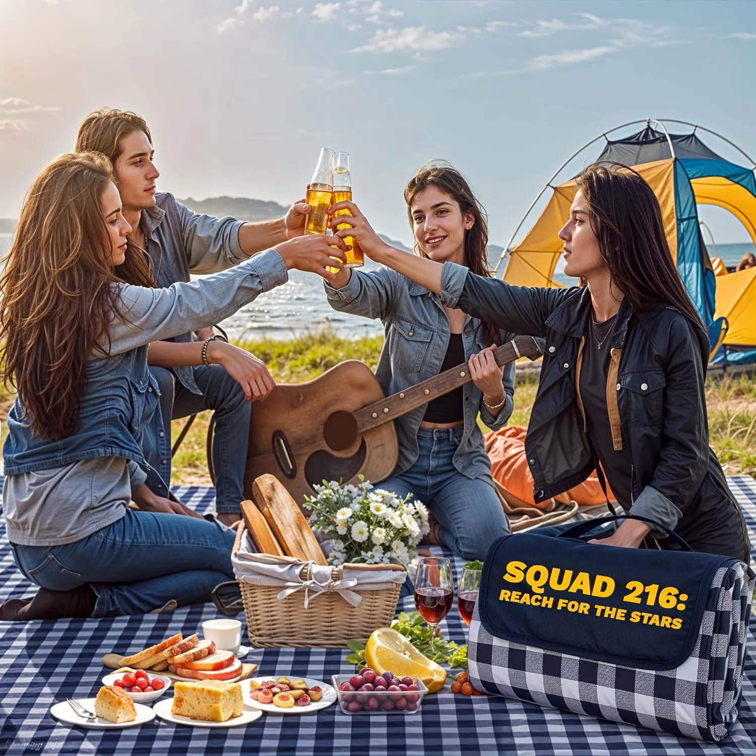 Customized Extra Large Picnic Blanket - Personalized Outdoor Beach Blanket, Waterproof Sandproof Portable Blankets - Foldable and Lightweight Mat for Camping, Park, Hiking, Patio