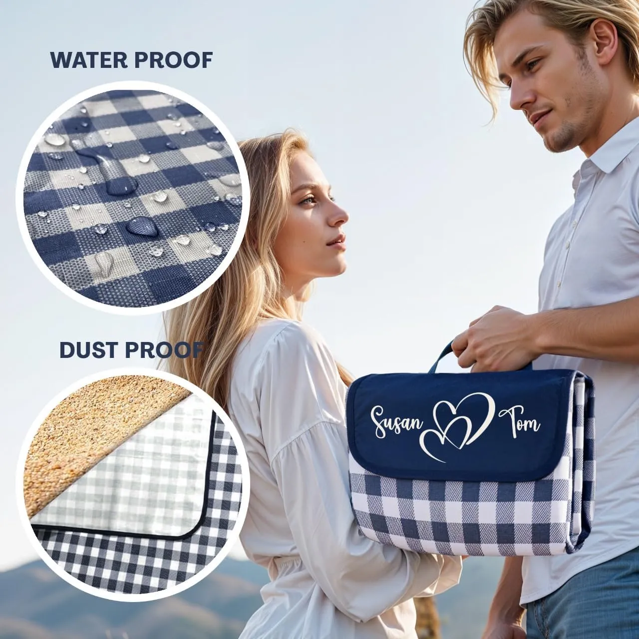 Customized Extra Large Picnic Blanket - Personalized Outdoor Beach Blanket, Waterproof Sandproof Portable Blankets - Foldable and Lightweight Mat for Camping, Park, Hiking, Patio
