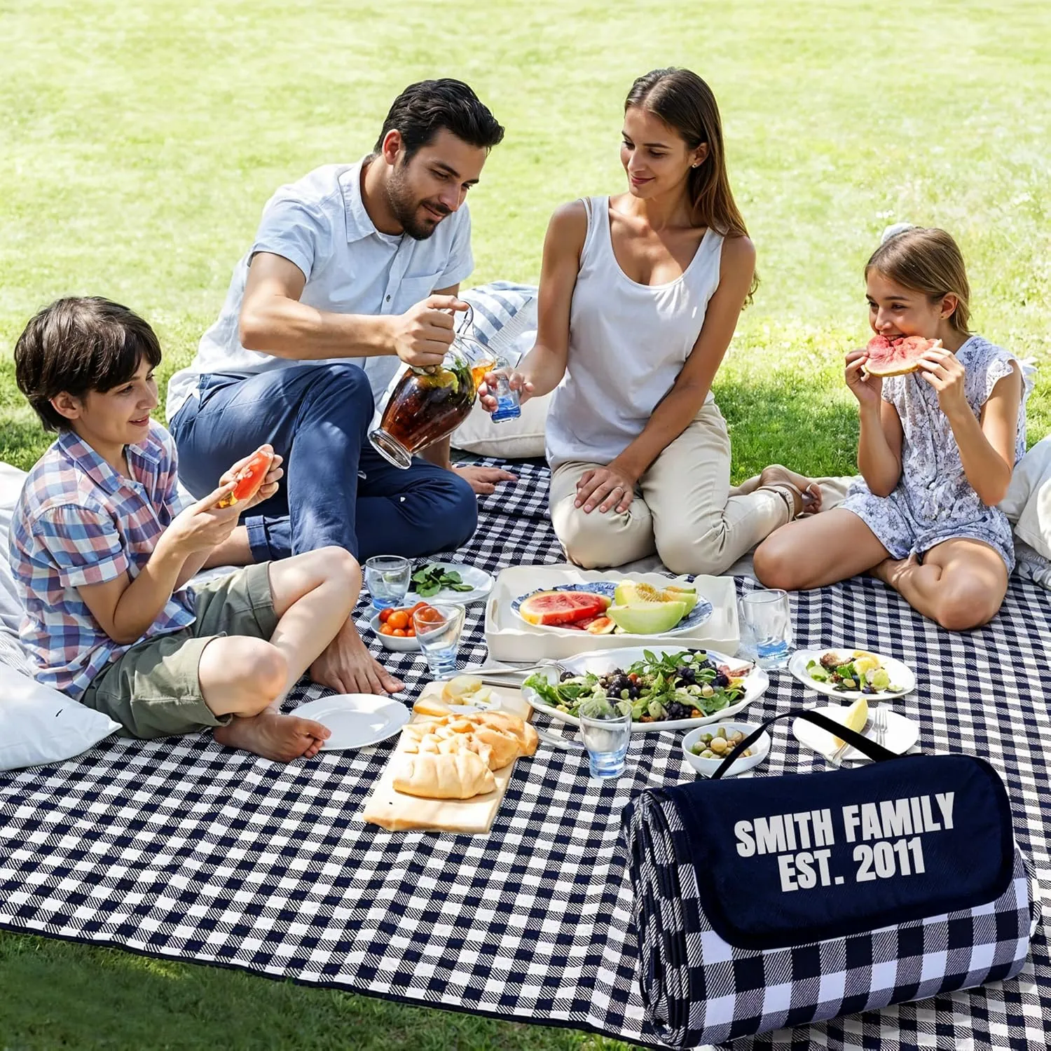 Customized Extra Large Picnic Blanket - Personalized Outdoor Beach Blanket, Waterproof Sandproof Portable Blankets - Foldable and Lightweight Mat for Camping, Park, Hiking, Patio
