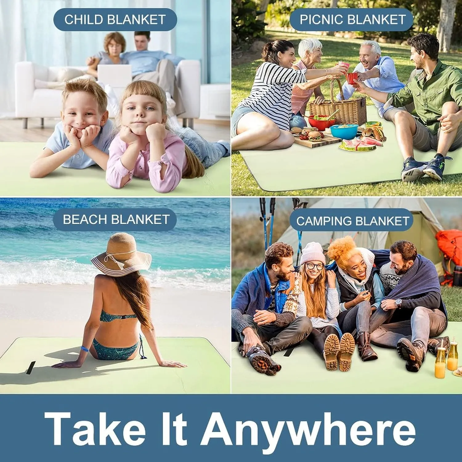 Customized Personalized Large Picnic Blanket Waterproof, Custom Beach Handy Mat Portable, Customizable Photo Text Camping Mat for Outdoor, Beach, Camping Beige 58.3 x 58.3 inch
