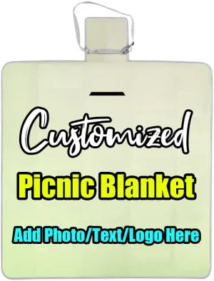 Customized Personalized Large Picnic Blanket Waterproof, Custom Beach Handy Mat Portable, Customizable Photo Text Camping Mat for Outdoor, Beach, Camping Beige 58.3 x 58.3 inch