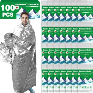 CXYARY 100 Pack Emergency Mylar Thermal Blanket, 84” x 52” Space Blankets, Emergency Thermal Blanket Space Rescue Survival Gear Camping for Outdoors, Hiking, Camping Survival