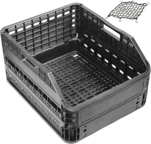 CyclingDeal Foldable Rear Bike Basket | Patented Design, Easy Install & Large Storage Capacity w/Cargo Net for Safety | Premium Quality, Durable Basket & Weather Resistant Rear Bike Rack Basket